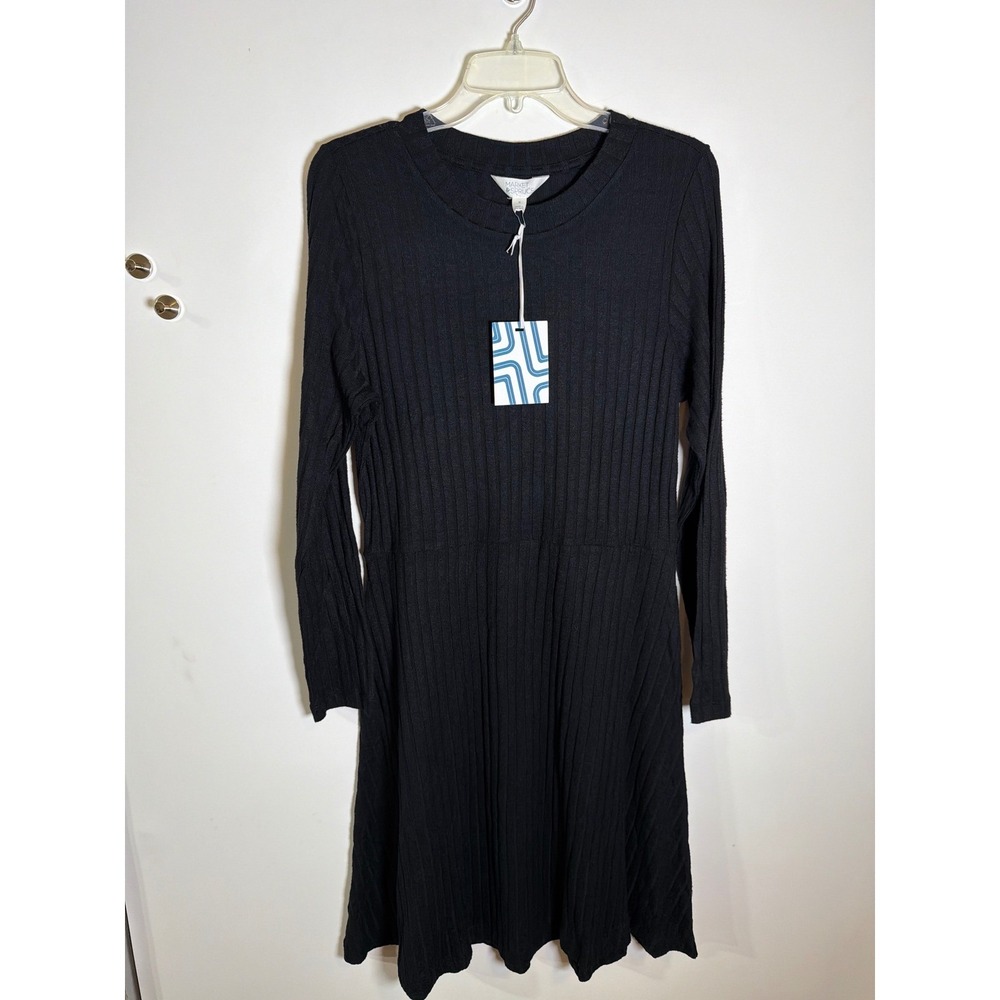 Market & Spruce Womens Black Ribbed Knit Long Sleeve Dress size xl